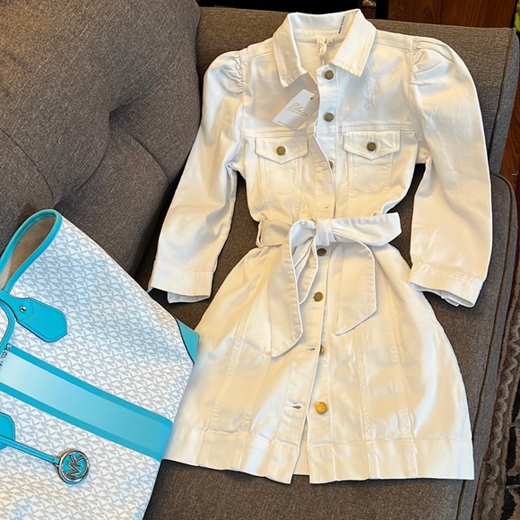 ELAN White Distressed Denim Button Up Belted Dress NWOT - Picture 12 of 12